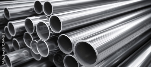 Stack of stainless steel pipes background for metallurgical industry backdrop concept image