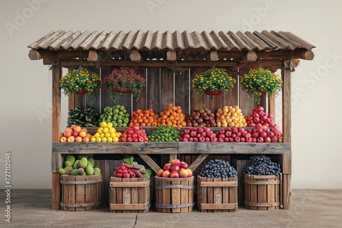 Private Street Outdoor Shop Selling Vegetables and Fruits extreme closeup. Generative AI