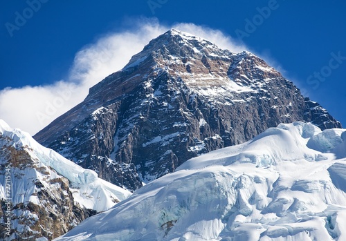 top of Mount Everest with cloud blue colored