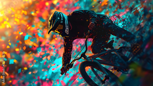 Immerse in the precision of BMX FREESTYLE with a neon mosaic, assembling small, colorful tiles to capture the dynamic movement and spirit of this Olympic sport.
