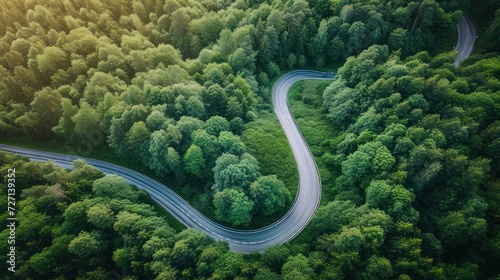 Bird's eye view of driving on a winding road.