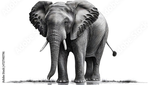  Realistic computer drawing elephant isolated on white background. Generative AI.