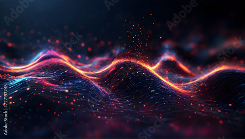Abstract Waving Particle Technology Background Design. Abstract wave moving dots flow particles, hi-tech and big data background design