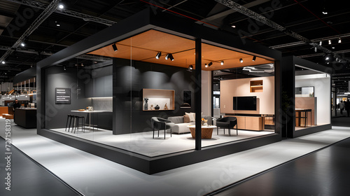 large exhibition booth in nordic style Simply decorated With minimalist furniture