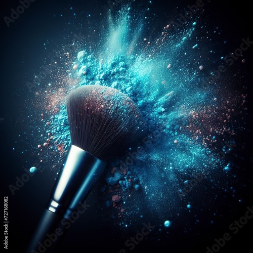 makeup brush blue powder burst dark background