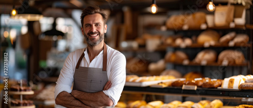 Bakery owner with a welcoming smile, embodying the warmth of small businesses
