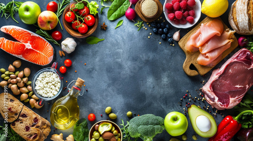 Nutritious Delights: A Symphony of Colors and Textures on a Balanced Diet Background