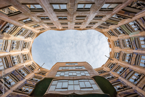 Courtyard-well of apartment house in Barcelona city.