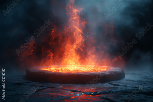 Background fire and lava podium, 3d product render stand. podium stage minimal abstract background beauty dreamy space studio pedestal 