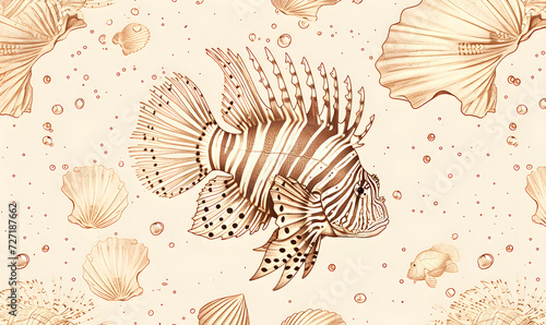 A pattern drawing with a lionfish. Simple drawing with a maritime motif.
