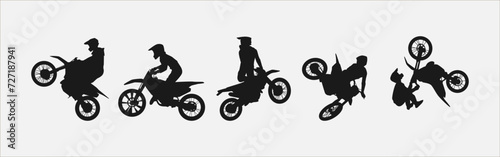 set of silhouettes of motocross racers. isolated on white background. graphic vector illustration.