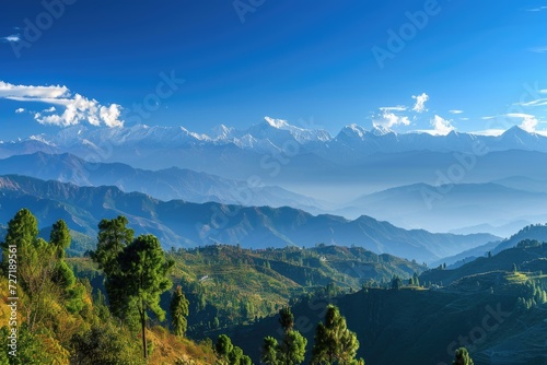 Autumn morning view of the Himalayas from Kausani Uttarakhand India.