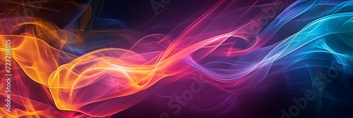 Abstract neon smoke banner. Gradient undulating background with multicolored rays.