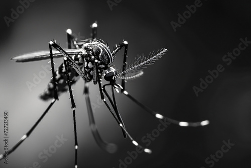 Close-up Mosquito biting on skin, fight against dengue fever on communities.Macro scene.