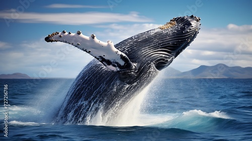 Humpback whale splashing out of the water.