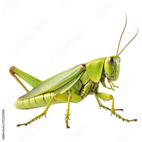 Grasshopper close up full body, isolated on white background