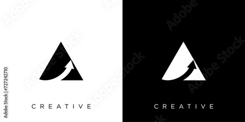Acceleration logo design template with initial letter A and arrow logo graphic design vector illustration. Symbol, icon, creative.