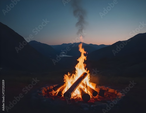 Mountain Bonfire: A Warm Glow Amidst the Cool Dusk
