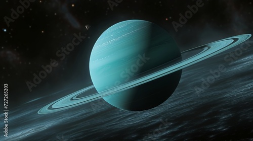 Conceptual image of Uranus, showcasing its pale blue-green coloration and rings from a unique angle Generative AI