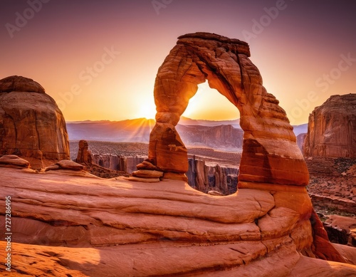 Golden Horizon: Capturing the Serenity of a Natural Arch at Sunset