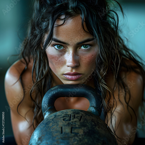 Mujer entregada en el gimnasio, desafiando sus límites con determinación. Su energía y dedicación se reflejan en cada movimiento, mientras se sumerge en un entorno de motivación. La fuerza y la gracia