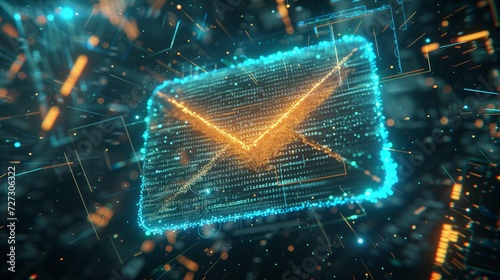 Email enveloped in layers of digital encryption, secure transmission of sensitive information with intricate digital patterns and symbols representing encryption algorithms and security protocols