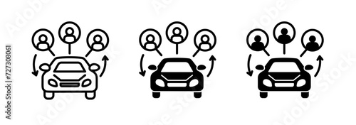 Joint ride service line icon. Shared driving icon in black and white color.