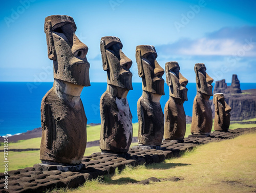 "The Moai statues on Easter Island: a mysterious and captivating sight. Filename: 00210 01 rl."