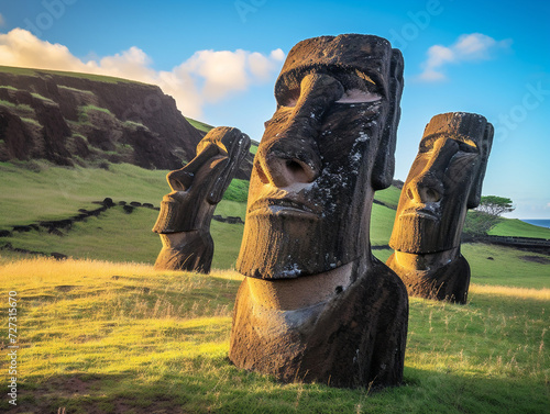 "The Moai statues on Easter Island: ancient and enigmatic stone figures shrouded in mystery."