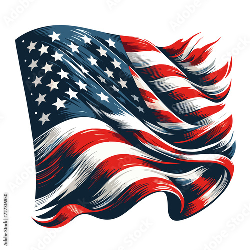 United States of America flag waiving illustration on a white background