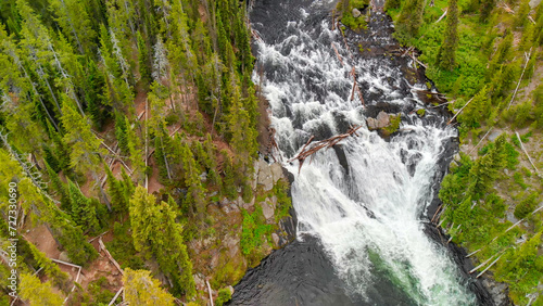 Amazing aerial view of Yellowstone River Waterfalls in the National Park