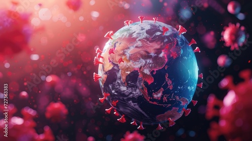 3D depiction of the global spread of the coronavirus outbreak originating from China in Asia.