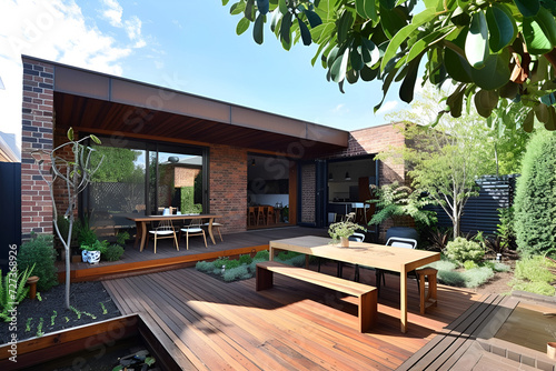 The renovation of a modern home extension in Melbourne includes the addition of a deck, patio, and courtyard area