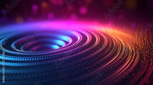 Circular soundwave background, featuring a futuristic RGB wallpaper with vibrant neon wave lights.