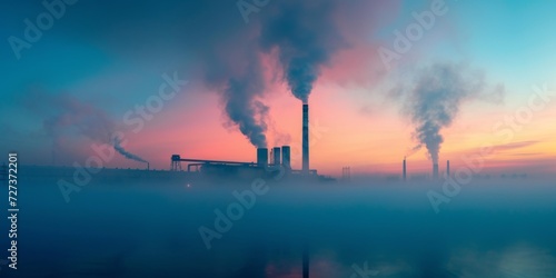An Industrial Complex Emits Harmful Pollutants, Contributing To Environmental Degradation. Сoncept Environmental Degradation, Industrial Pollution, Harmful Emissions, Industrial Complex