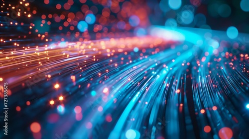 data flowing through optic fiber cable, digital background, close up