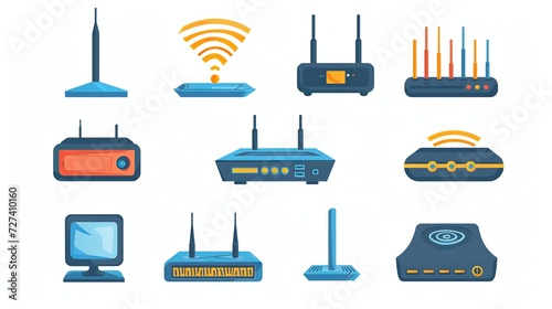 dsl modem set cartoon. router communication, wireless web, wlan a dsl modem sign. isolated symbol vector illustration