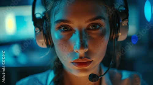 portrait of a worried call center support operator