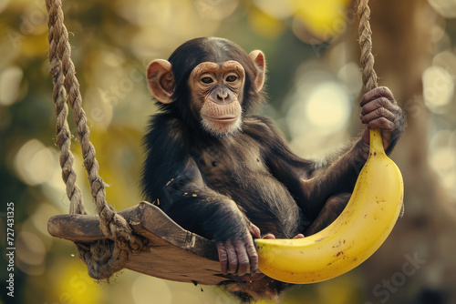 monkey with a banana and a swing