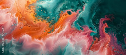 An abstract painting with pink and orange swirls