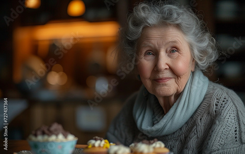 Woman Sitting at Table With a Plate of Cupcakes