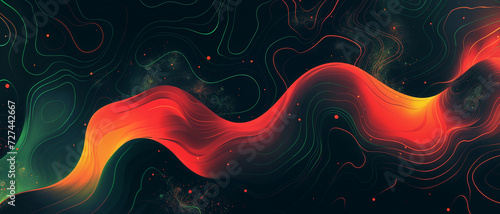 Abstract Vibrant Red and Green Flowing Waves Design