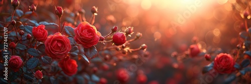 Baner czerwonych kwitnacych krzewów róż