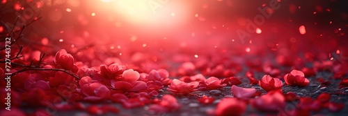 Baner z grupą czerwonych kwiatów, które leżą na ziemi.