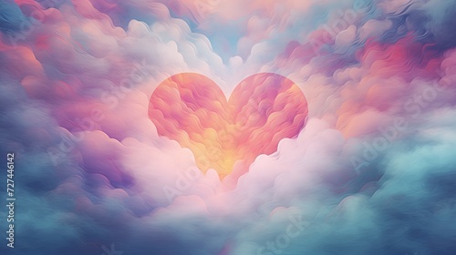 Obraz przedstawia serce malowane na tle chmur.