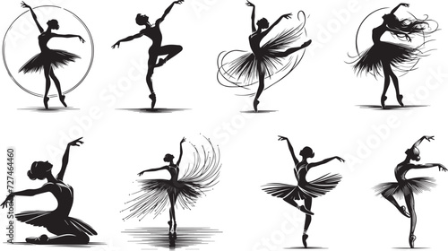 Ballet dancers silhouette, black and white vector set
