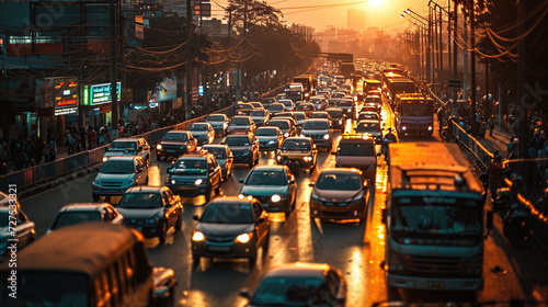 Traffic jams occur every day on Indian expressways.