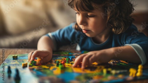 child playing alone a board game