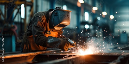 Welder wearing mask and using blowtorch