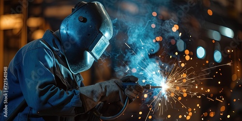 Welder wearing mask and using blowtorch